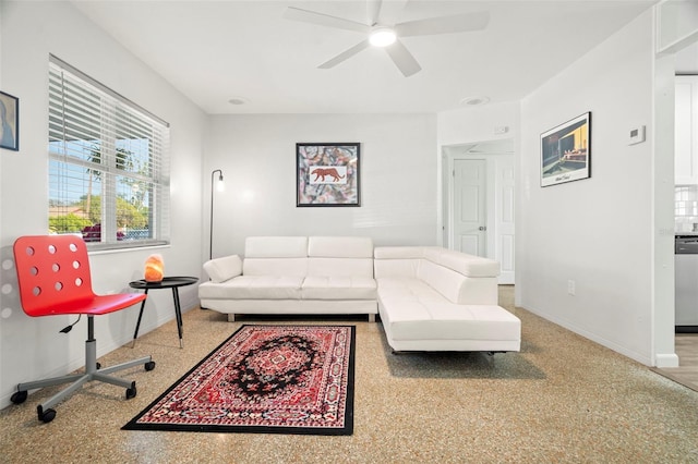 living room with ceiling fan