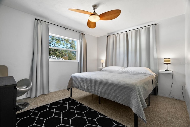 bedroom featuring carpet and ceiling fan