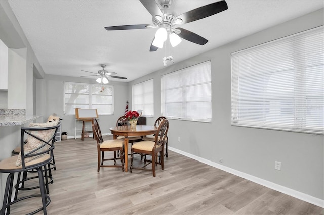 dining room featuring light hardwood / wood-style flooring and a textured ceiling