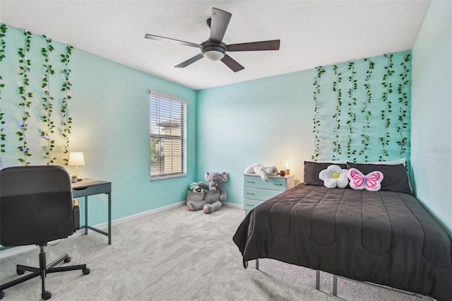 bedroom featuring carpet floors and ceiling fan