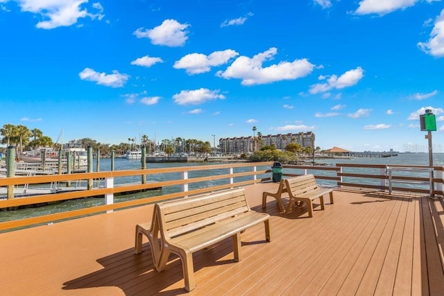 view of dock featuring a water view