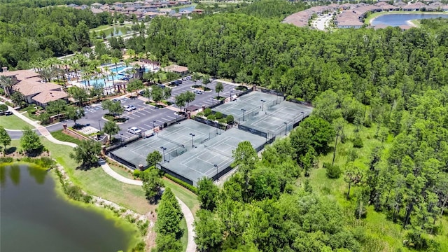 4899 Isola Ct, Wesley Chapel, FL 33543 - aerial view of a large body of water and a heavily wooded area