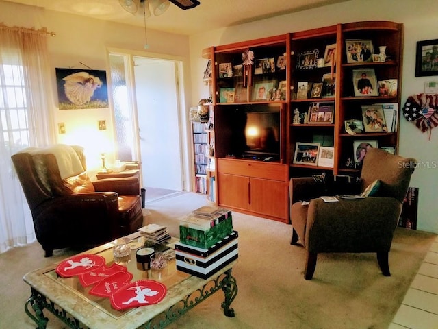 living room with ceiling fan