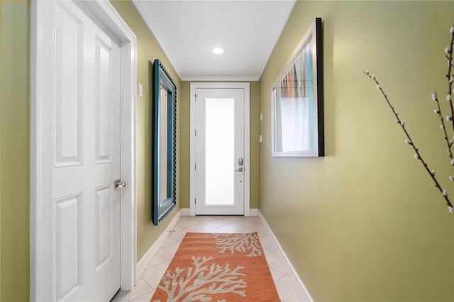 doorway with light tile patterned flooring