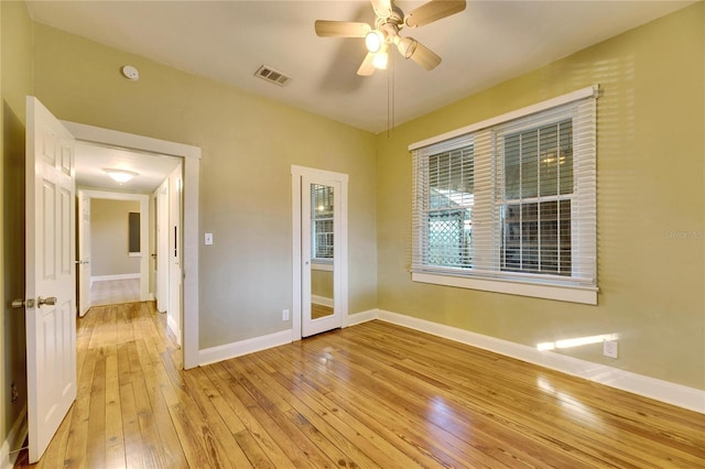 interior space featuring light wood-type flooring and ceiling fan