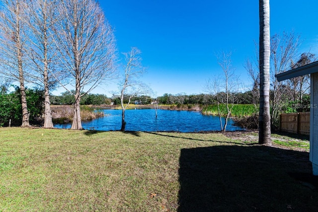 view of yard with a water view