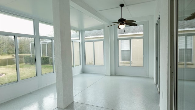 sunroom with a wealth of natural light and ceiling fan