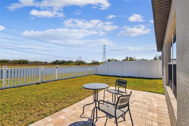 view of patio / terrace with a water view