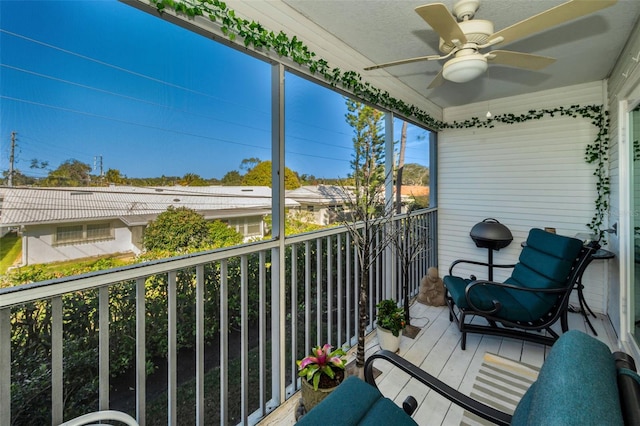 balcony with ceiling fan