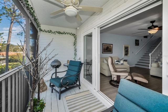 balcony with ceiling fan