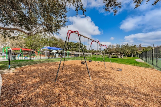 view of jungle gym with a yard