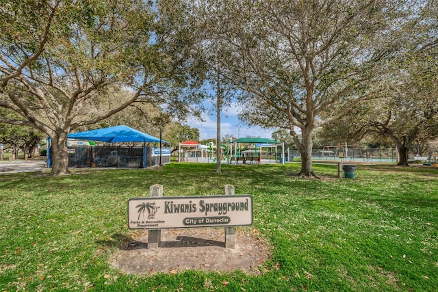 view of home's community featuring a yard and fence