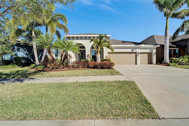 view of front of property featuring a garage and a front yard