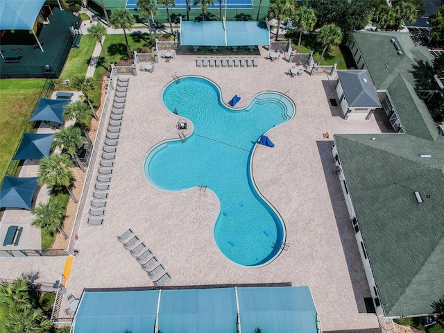 view of swimming pool featuring a patio