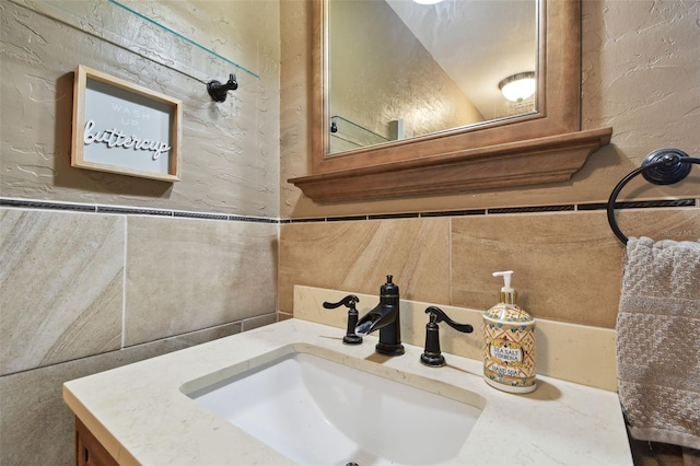 bathroom with vanity and backsplash