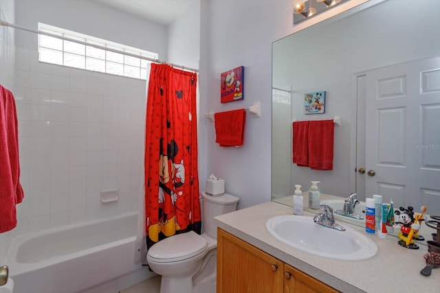 full bathroom featuring vanity, toilet, and shower / bath combo