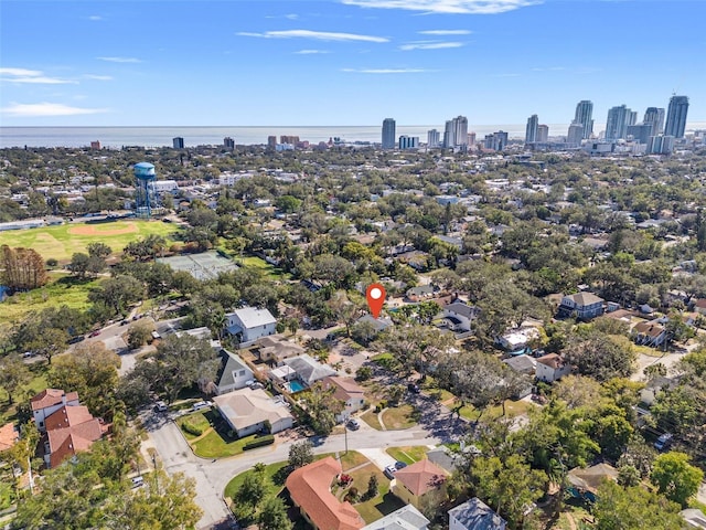 aerial view featuring a water view