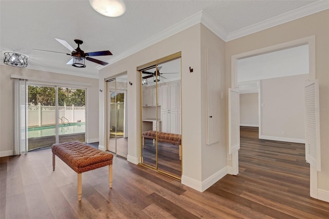 interior space featuring ceiling fan