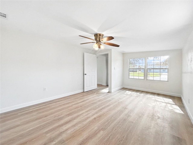 empty room featuring ceiling fan and light hardwood / wood-style floors