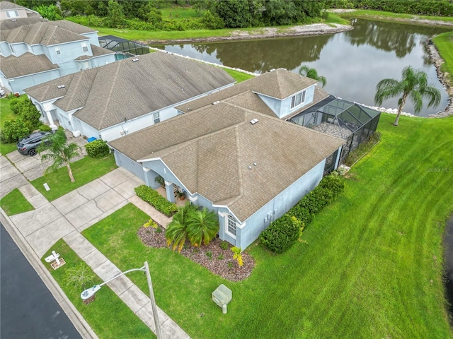 bird's eye view featuring a water view