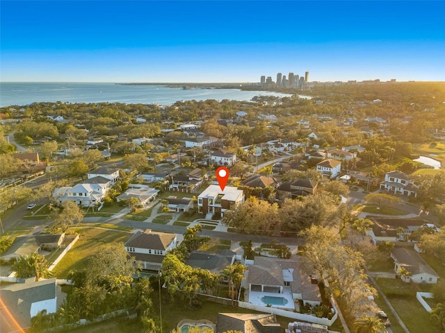 aerial view with a water view
