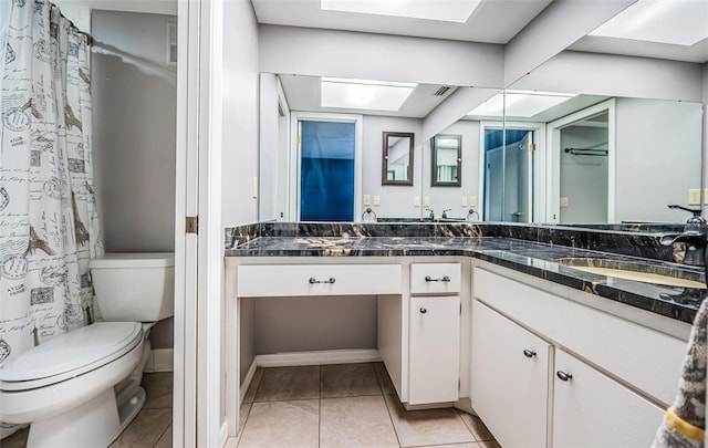 bathroom with vanity, tile patterned floors, and toilet