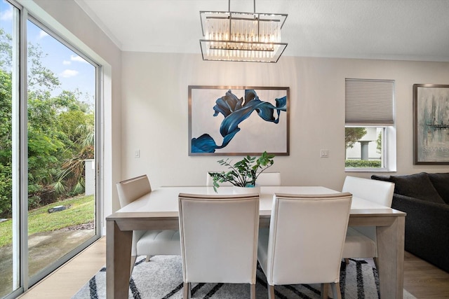 dining room featuring a notable chandelier and light hardwood / wood-style flooring