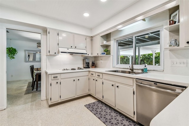 kitchen featuring white cabinetry, sink, white gas cooktop, and dishwasher