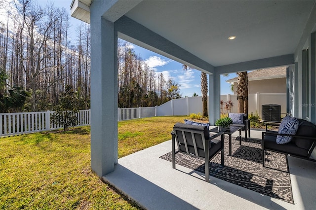 view of patio featuring outdoor lounge area and cooling unit