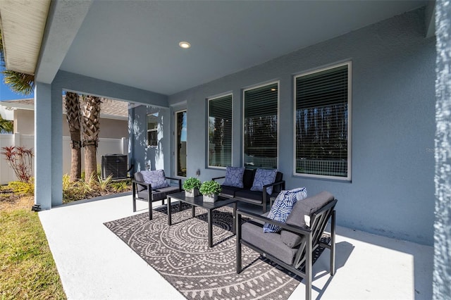 view of patio / terrace featuring central AC and an outdoor hangout area