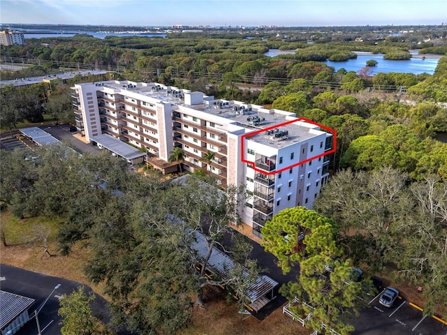 aerial view with a water view