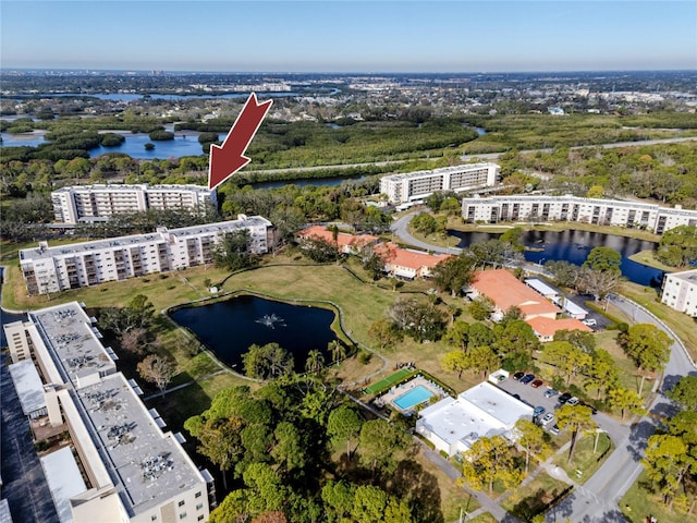 bird's eye view featuring a water view