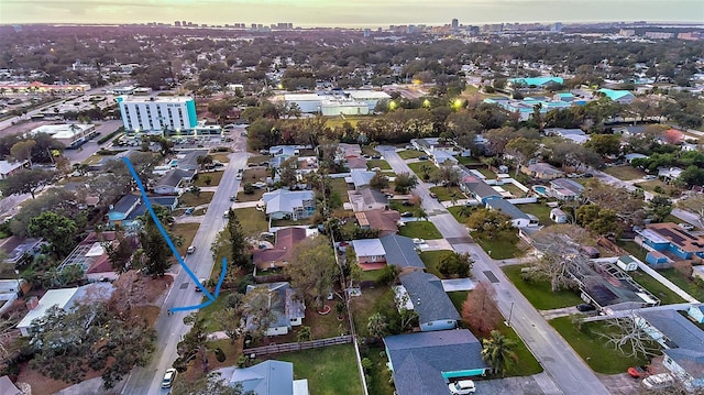 view of aerial view at dusk