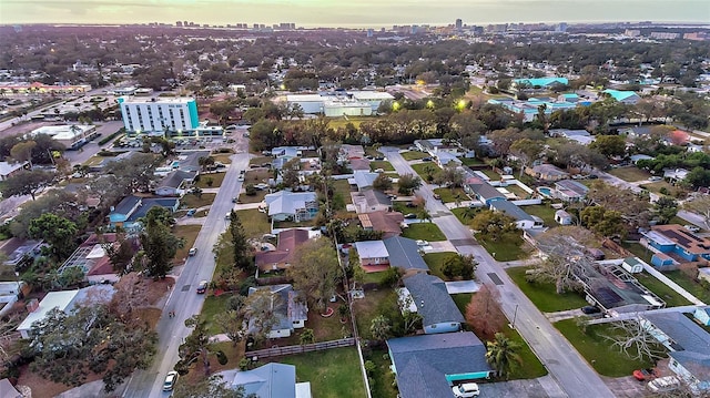 view of aerial view at dusk