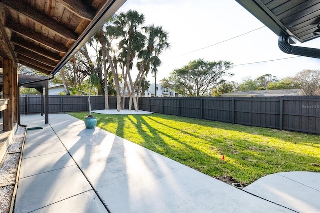 view of yard featuring a fenced backyard and a patio