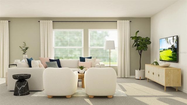 living room featuring plenty of natural light and carpet flooring