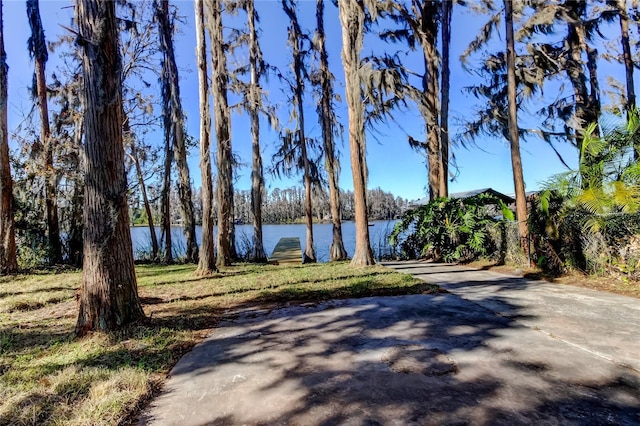 view of road with a water view