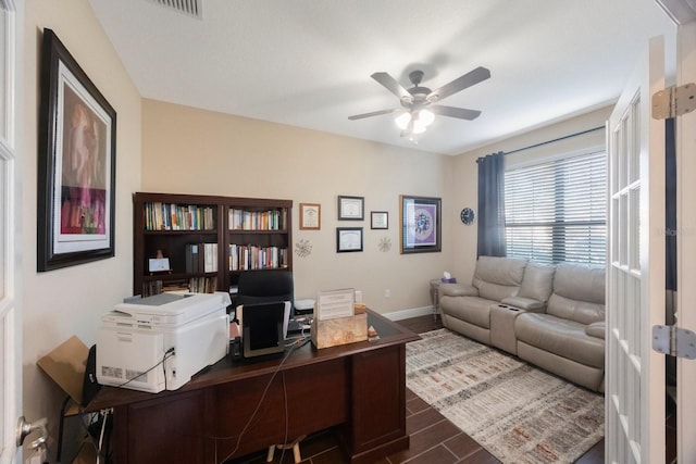 office area featuring ceiling fan