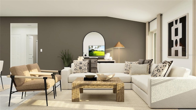 living room featuring vaulted ceiling