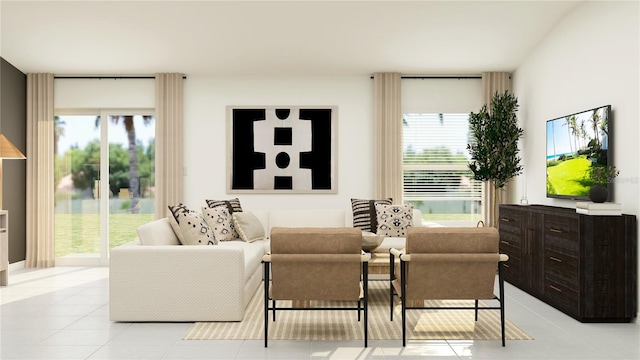 tiled living room with plenty of natural light