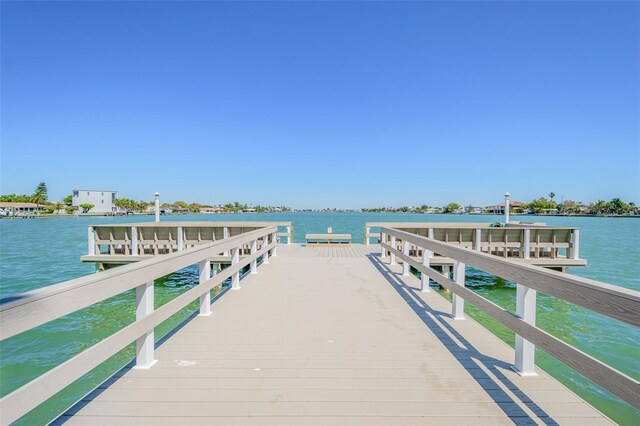 view of dock with a water view