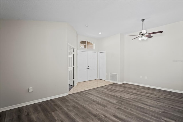 interior space featuring ceiling fan and light wood-type flooring