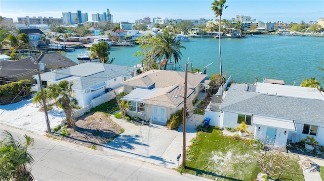 drone / aerial view featuring a water view