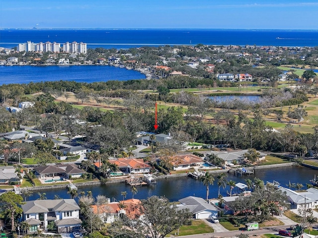 bird's eye view featuring a water view