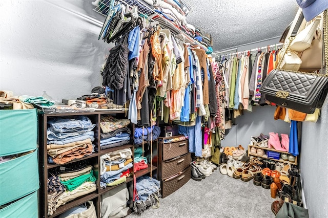 walk in closet with carpet floors