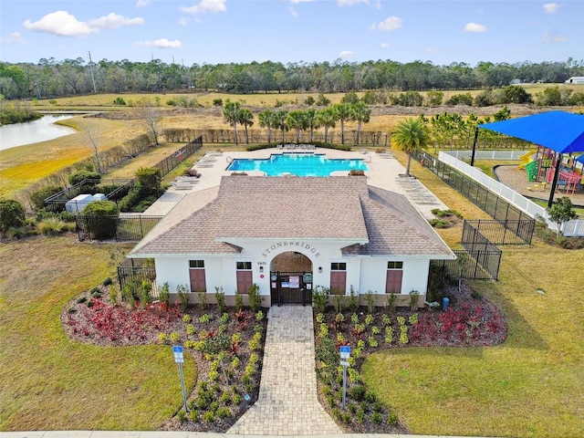 aerial view with a water view