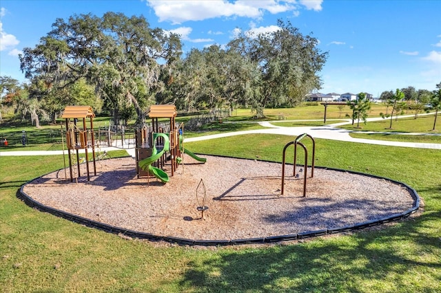 view of play area featuring a yard