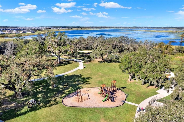 aerial view with a water view