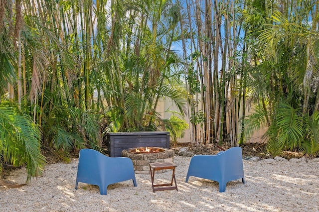 view of patio / terrace featuring a fire pit