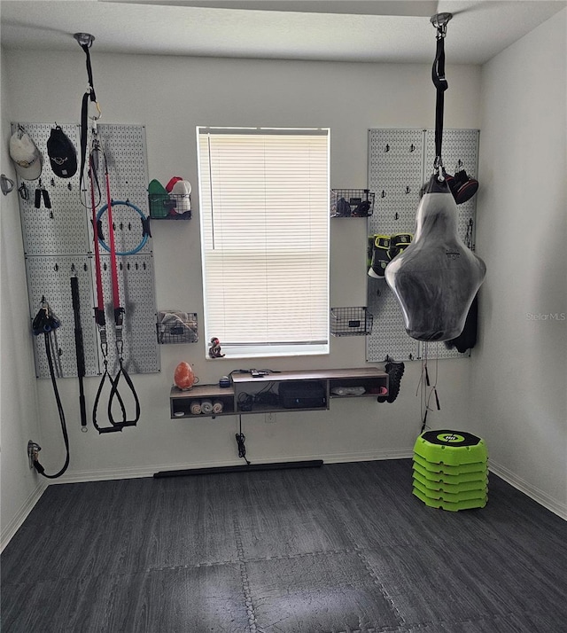 interior space with dark hardwood / wood-style flooring